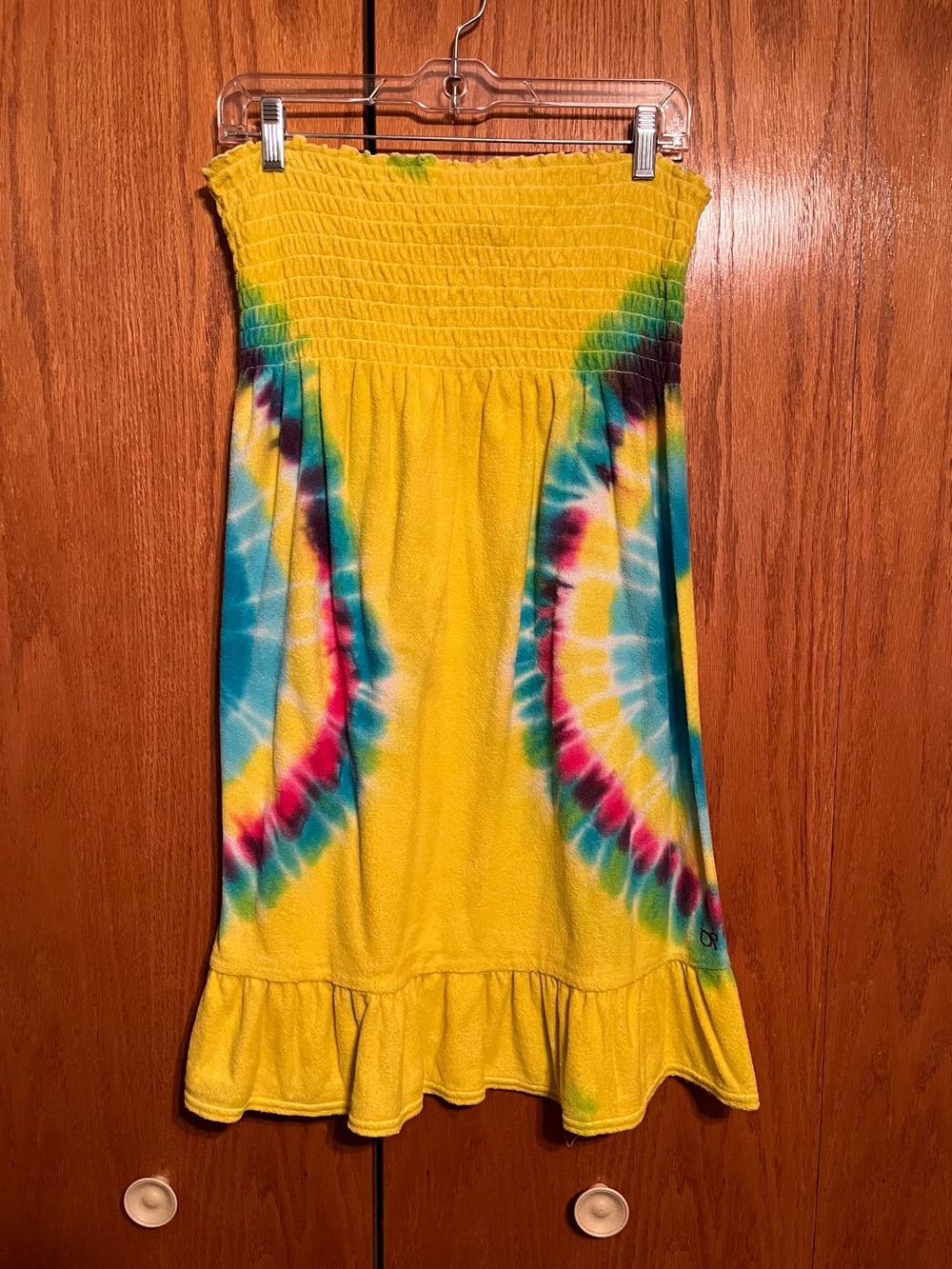 OP Girls Yellow Tie-Dye Strapless Sundress with Ruffle Hem